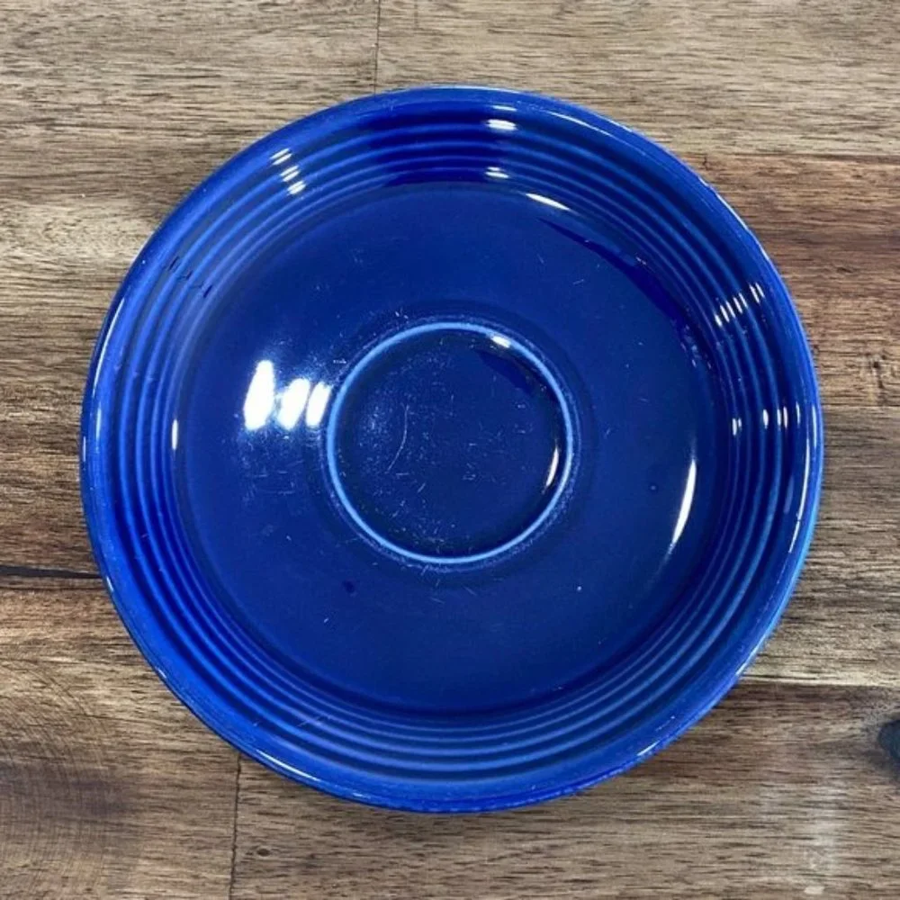 Fiestaware Vintage Mid Century Modern Dinnerware Cup Saucer Set Cobalt Blue